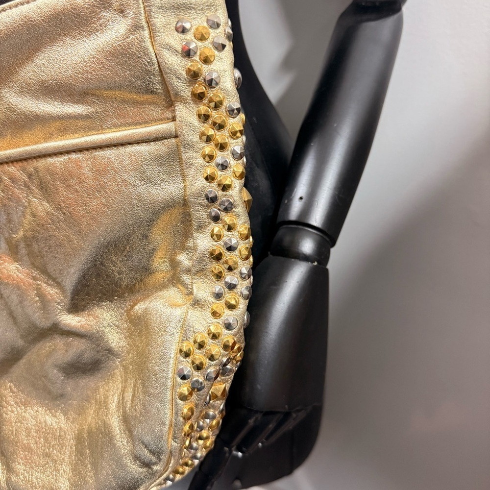 Gold Studded Leather Shoulder Bag - Picture 13 of 15